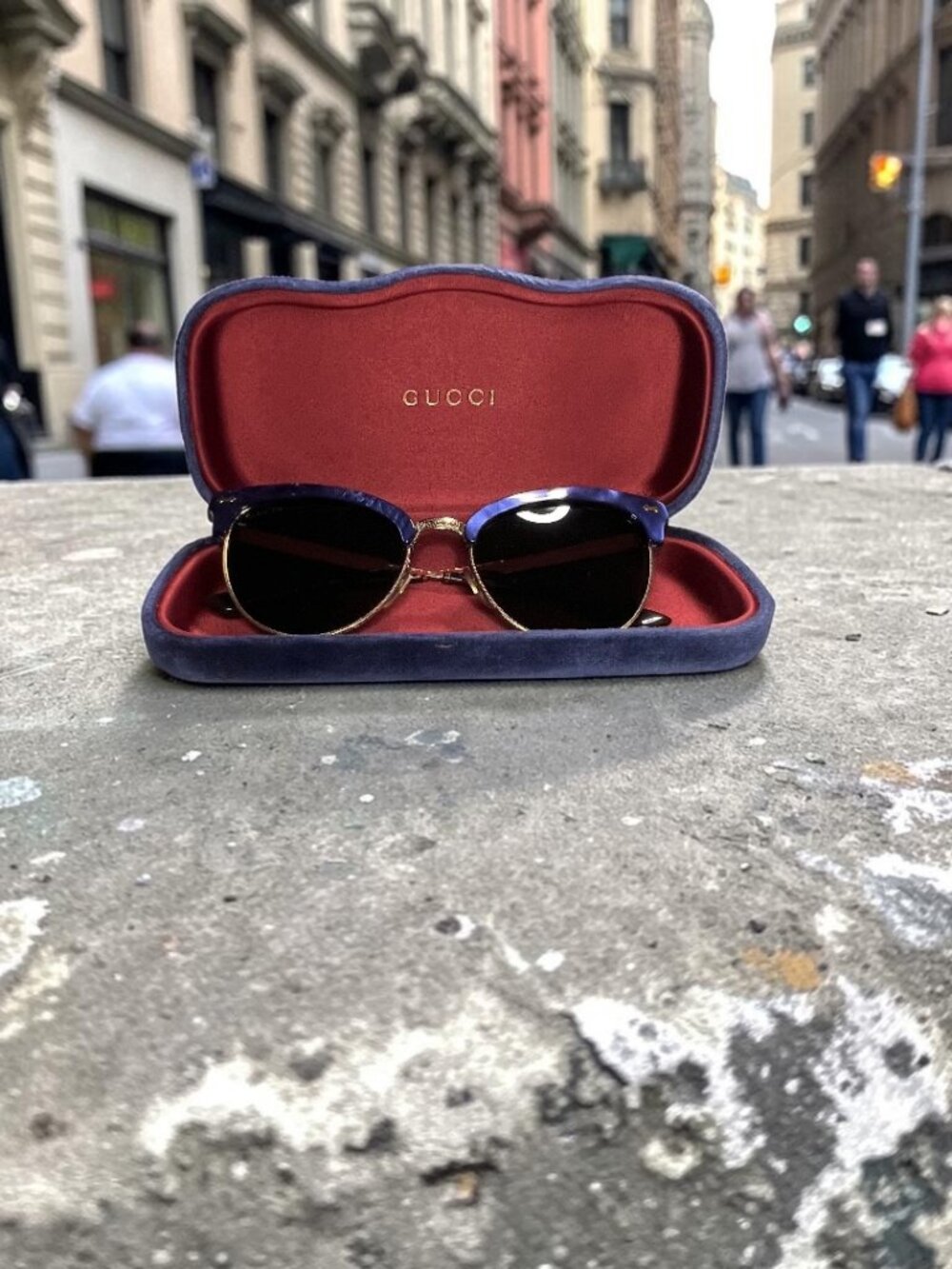 Gucci GG0055S Blue Marbled "Mother of Pearl" Browline Sunglasses